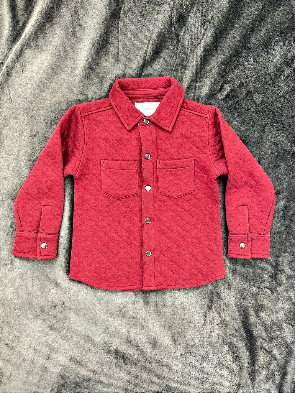 RuggedButts Quilted Knit Long Sleeve Button Down Shirt Jacket in Red